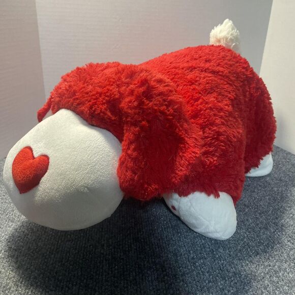 Pillow Pets Valentine Red Dog Plush Pillow Hearts Belly Heart Nose Stuffed Toy - Picture 1 of 10